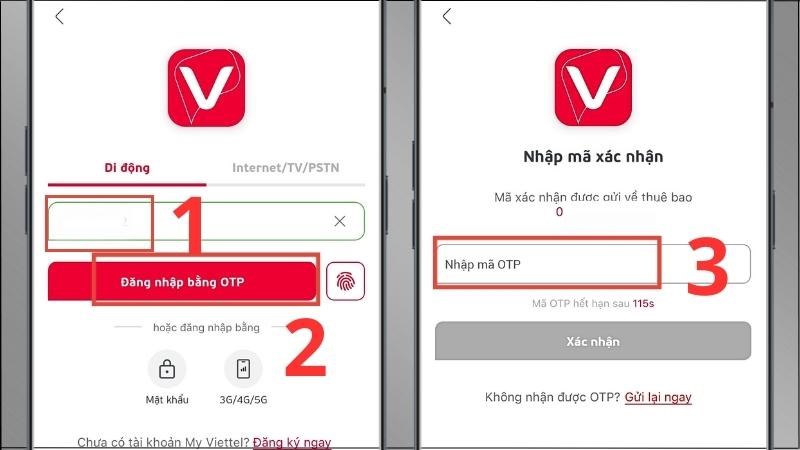 Nhập số điện thoại > Nhập mã OTP
