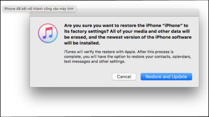Nhấn Restore and Update để xác nhận một lần nữa