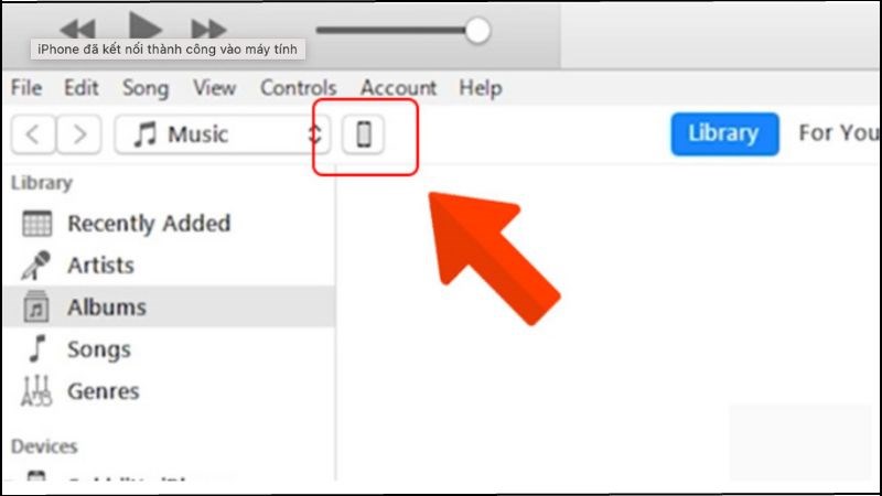 iTunes hiển thị như thế này chứng tỏ iPhone đã kết nối thành công vào máy tính