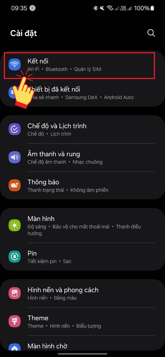 Vào Cài Đặt (Settings)  Chọn Kết nối (Connections)