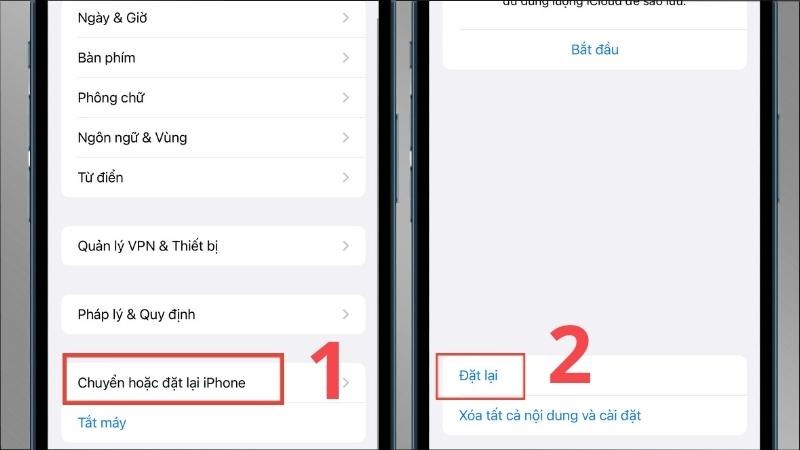 Chọn mục Chuyển hoặc đặt lại iPhone  Chọn mục Đặt lại