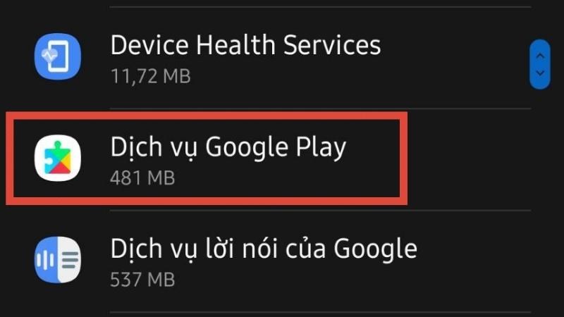 Nhấn vào Dịch vụ Google Play