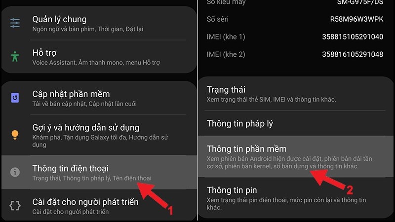 Nhấn vào Thông tin điện thoại  Thông tin phần mềm