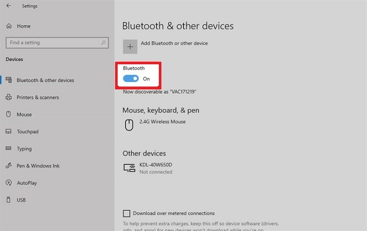Chọn Devices  gạt thanh công tắc sang phải để bật tính năng Bluetooth