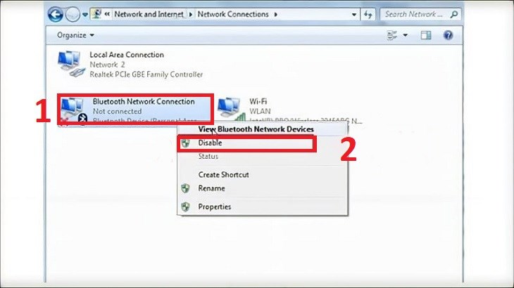 Tại mục Bluetooth Network Connection  chọn Disable để bật chức năng Bluetooth