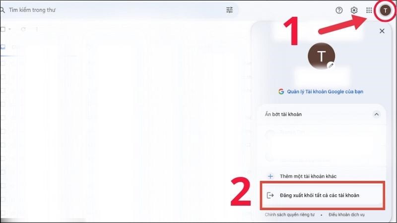 Chọn biểu tượng profile ở góc trên bên bên phải  Chọn Đăng xuất khỏi tất cả các tài khoản