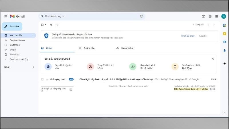 Giao diện Gmail sẽ hiện ra như hình bên dưới nếu tài khoản Gmail của bạn đã đăng nhập