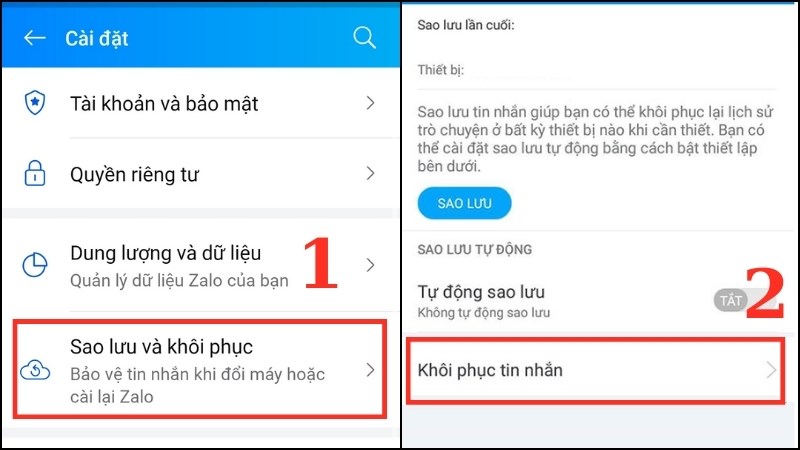 Chọn Sao lưu và khôi phục, sau đó nhấn Khôi phục tin nhắn