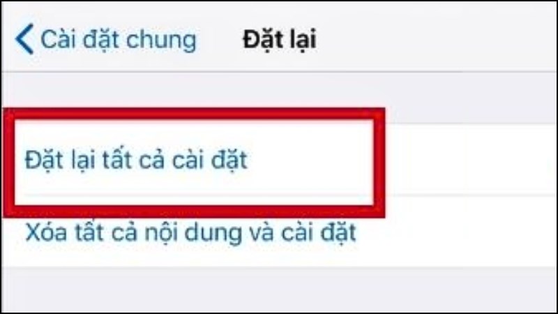 Tiếp tục nhấn vào Đặt lại tất cả cài đặt