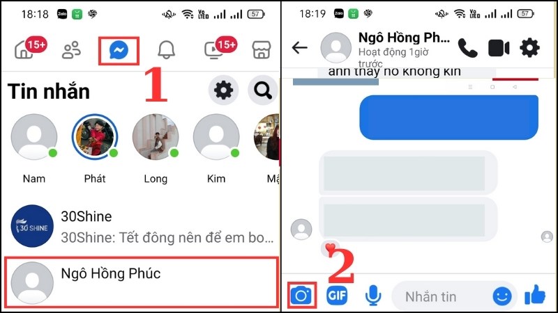 Mở Messenger Lite và chọn biểu tượng Camera