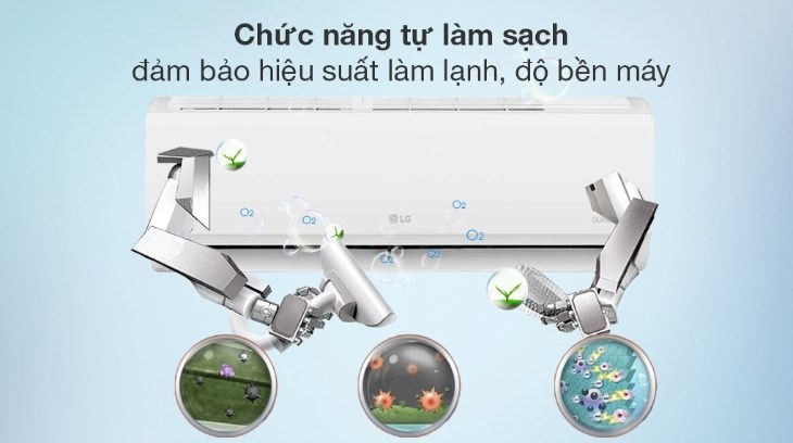 Một số tính năng thông minh như tự làm sạch sẽ không có trên máy lạnh cũ (minh họa trên Máy lạnh LG Inverter 1 HP V10WIN1