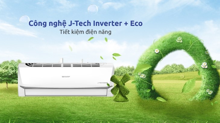 Máy lạnh có công nghệ Inverter tiết kiệm điện hơn máy lạnh thường đến 60% (minh họa trên Máy lạnh Sharp Inverter 1 HP AH-X10ZEW)