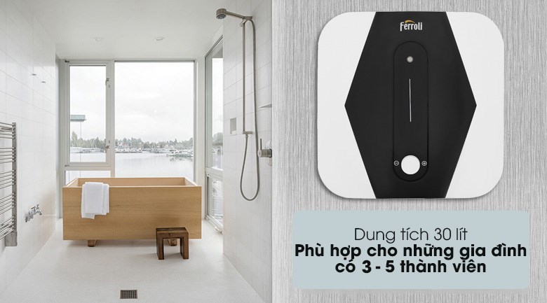 Máy nước nóng gián tiếp Ferroli MIDO SQ có dung tích 30 lít, phù hợp cho gia đình có 3 - 5 thành viên