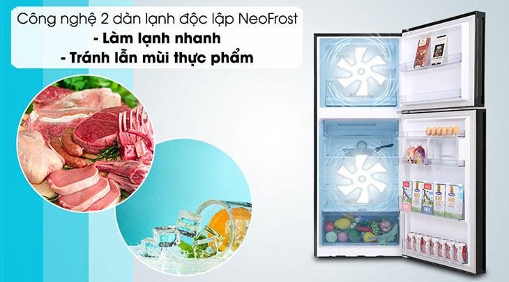 Tủ lạnh Beko Inverter 340 lít RDNT371E50VZGB với công nghệ 2 dàn lạnh độc lập NeoFrost giúp làm lạnh nhanh chóng và hạn chế lẫn mùi thực phẩm