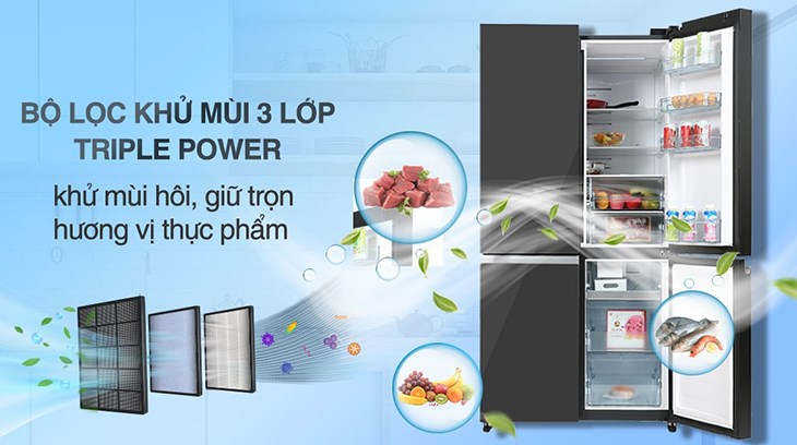 Tủ lạnh Hitachi Inverter 569 lít Multi Door R-WB640PGV1 GMG với bộ lọc 3 lớp Triple Power giúp kháng khuẩn và kháng mùi hiệu quả