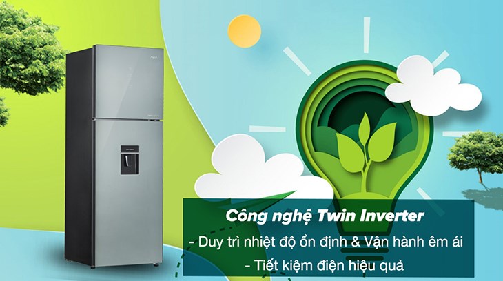 Tủ lạnh Aqua Inverter 347 lít AQR-T390FA(WGM) được trang bị công nghệ Twin Inverter giúp máy vận hành ổn định và tiết kiệm điện năng