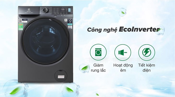 Máy giặt Electrolux UltimateCare 500 Inverter 10 kg EWF1024P5SB sở hữu công nghệ EcoInverter giúp vận hành êm ái và tối ưu điện năng sử dụng
