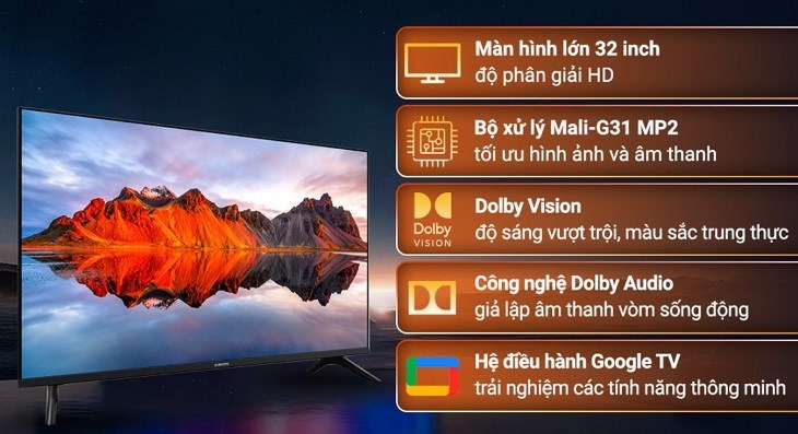 Google Tivi Xiaomi A 32 inch L32M8-P2SEA có nhiều ưu điểm nổi bật với mức giá phải chăng