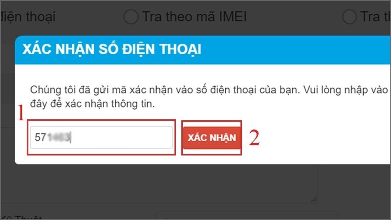 Nhập mã xác nhận vào > Nhấn Xác nhận 