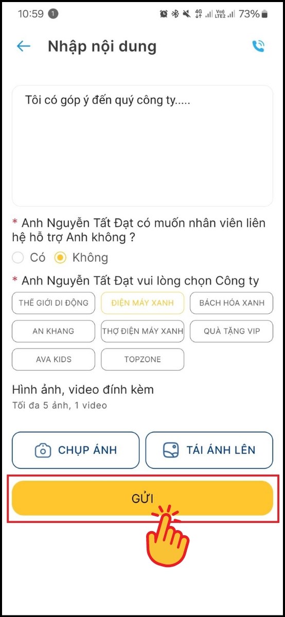 Bấm gửi