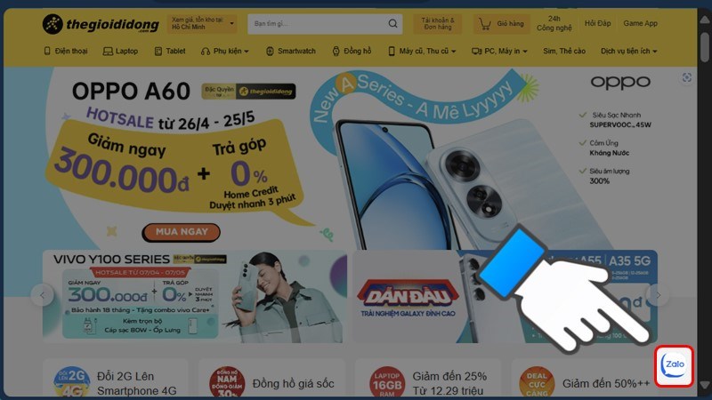 Chọn biểu tượng Zalo ở góc phải dưới màn hình Chọn biểu tượng Zalo ở góc phải dưới màn hình