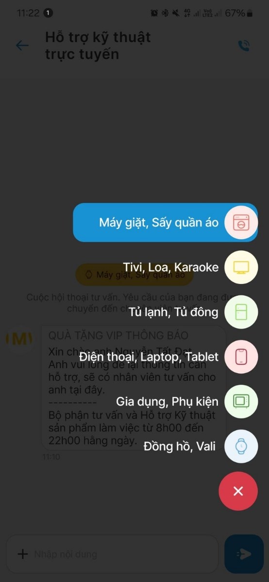 Chọn ngành hàng bạn cần hỗ trợ.