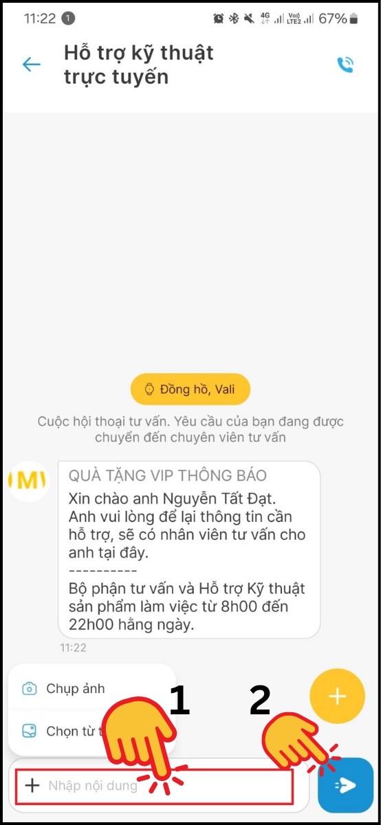 Nhập nội dung và bấm Gửi