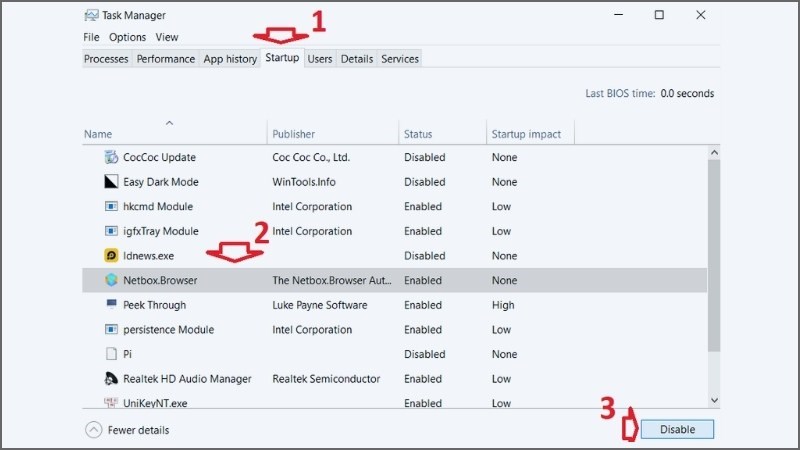 Chọn từng ứng dụng và nhấp vào nút Disable