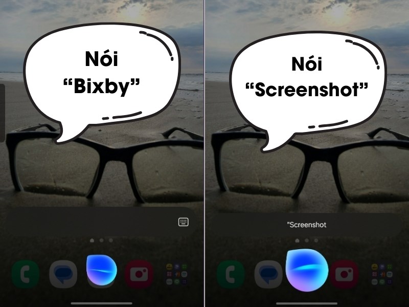 bạn nói Bixby hoặc Hi Bixby > Bixby hiện lên, bạn nói tiếp cụm từ Take a screenshot hoặc Screenshot