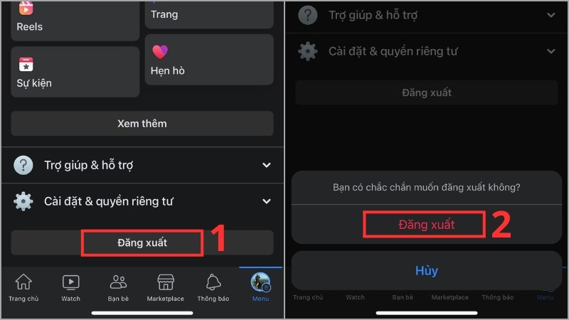 Lựa chọn Log Out (Đăng xuất) ở tab Menu nằm trong dải công cụ dưới cùng của màn hình