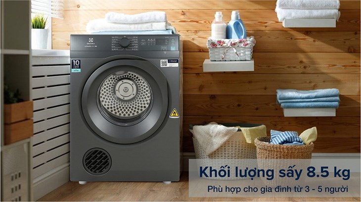 Máy sấy thông hơi Electrolux UltimateCare 8.5 kg EDV854N3SB phù hợp cho gia đình có nhu cầu sấy lượng quần áo ít