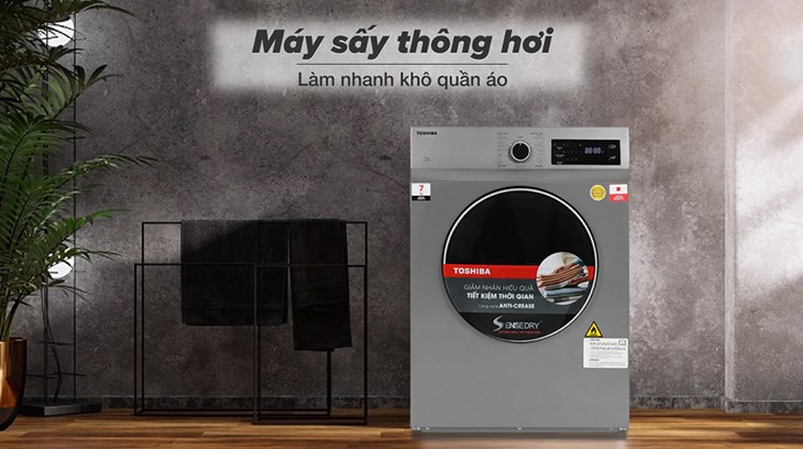 Máy sấy thông hơi 7 kg Toshiba TD-H80SEV(SK) với công suất lên đến 2000W giúp việc sấy khô quần áo được nhanh chóng