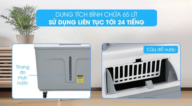 Quạt điều hòa Sunhouse SHD7757 có dung tích bình chứa 65 lít và thang đo mực nước tiện lợi