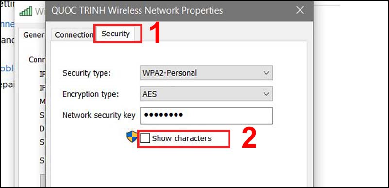 Nhấn Show characters để xem mật khẩu Wifi trong phần 