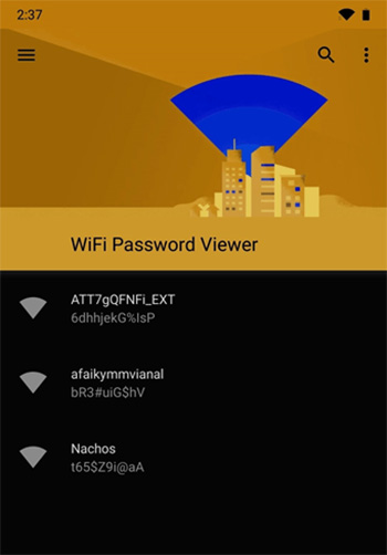 Giao diện của ứng dụng Wifi Password Recovery