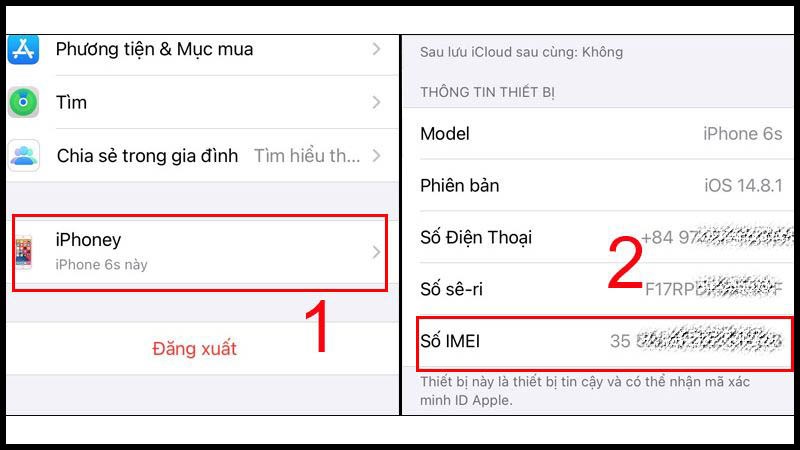 Chọn thiết bị muốn xem mã IMEI