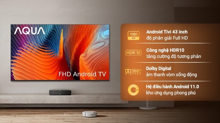 Android Tivi AQUA  AQT43D67FG 43 inch phù hợp với những không gian nhỏ