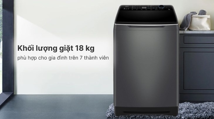 Máy giặt Aqua Inverter AQW-DR180UHT PS có khối lượng giặt đến 18 kg phù hợp với gia đình có từ 7 thành viên trở lên
