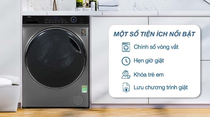 Máy giặt Aqua Inverter 15 kg AQD-A1500H PS sở hữu nhiều tính năng tiện ích