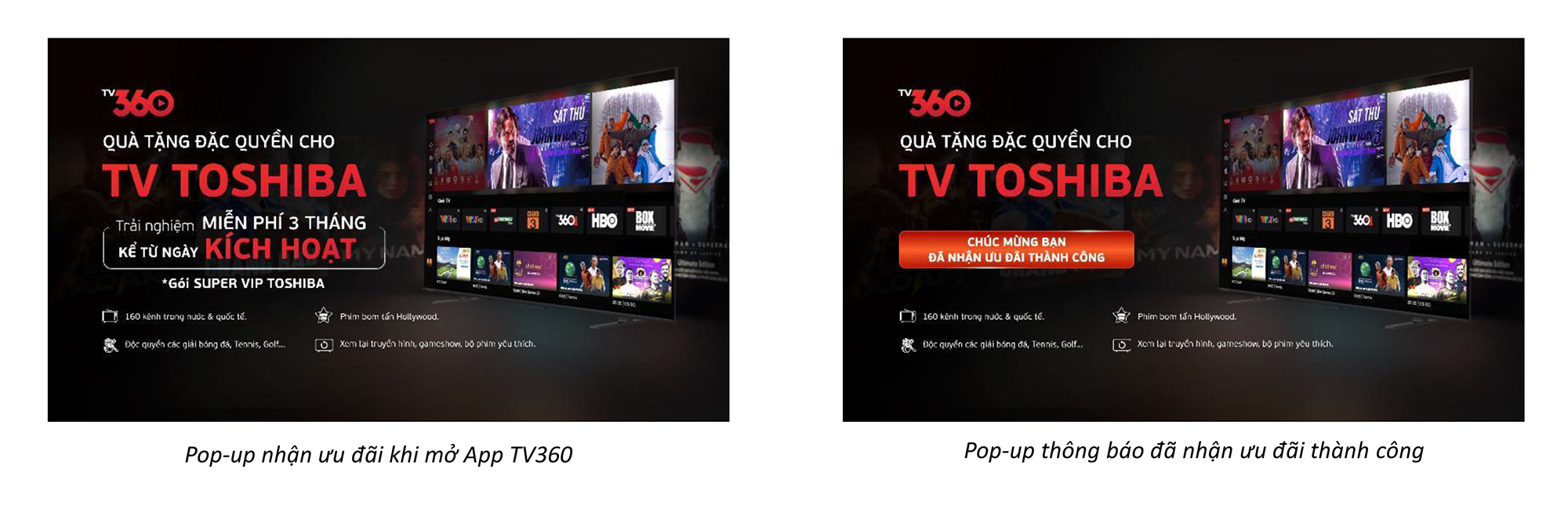 Tặng g&oacute;i ứng dụng TV360 - G&oacute;i Super Vip Toshiba khi mua Tivi Toshiba