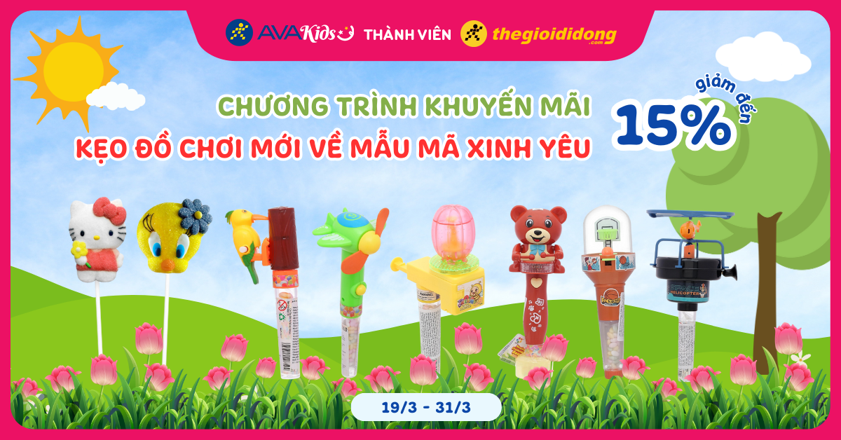 (19/3 - 31/3) Chương trình khuyến mãi: Kẹo đồ chơi mới về mẫu mã xinh yêu giảm đến 15%. Mua ngay!