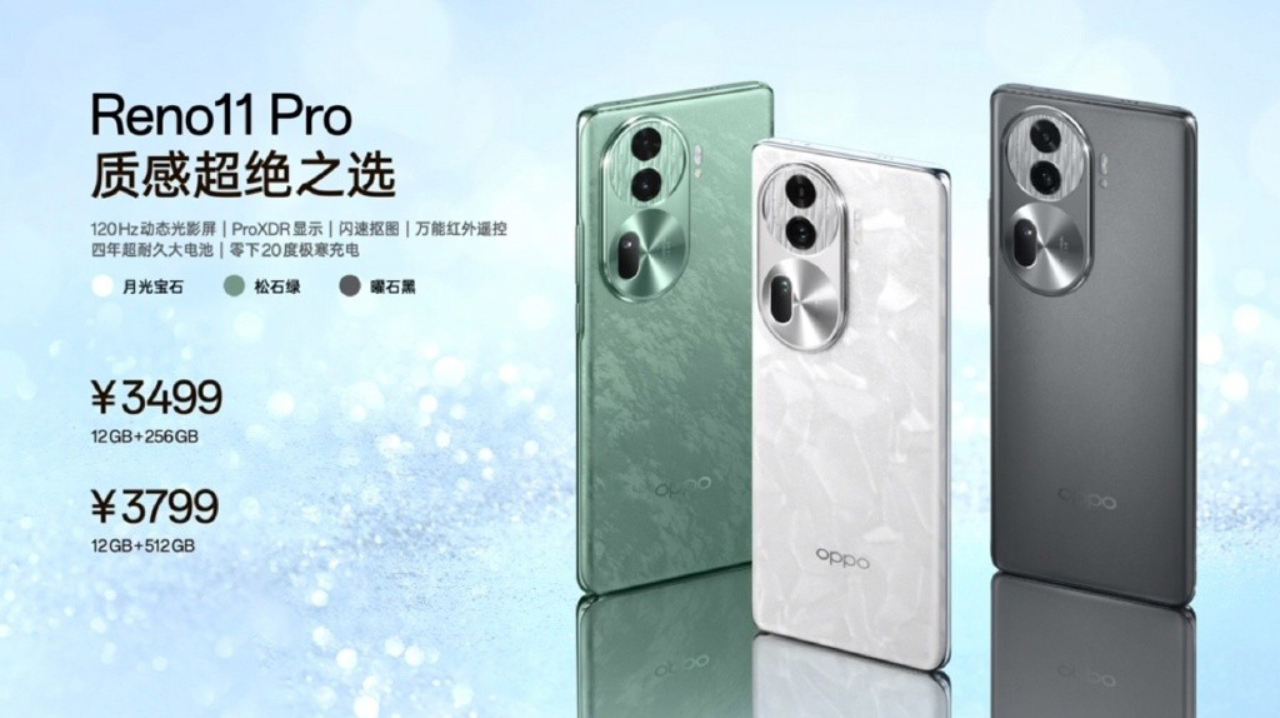 OPPO Reno11 Pro giá tại thị trường Trung Quốc khởi điểm từ 3.499 Nhân dân tệ (khoảng 11.9 triệu đồng). Nguồn: OPPO OPPO Reno11 Pro giá tại thị trường Trung Quốc khởi điểm từ 3.499 Nhân dân tệ (khoảng 11.9 triệu đồng). Nguồn: OPPO
