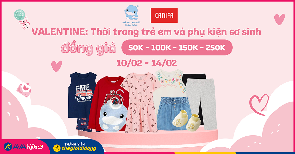 Valentine Ưu Đãi Thời Trang Trẻ Em Và Phụ Kiện Sơ Sinh Đồng Giá