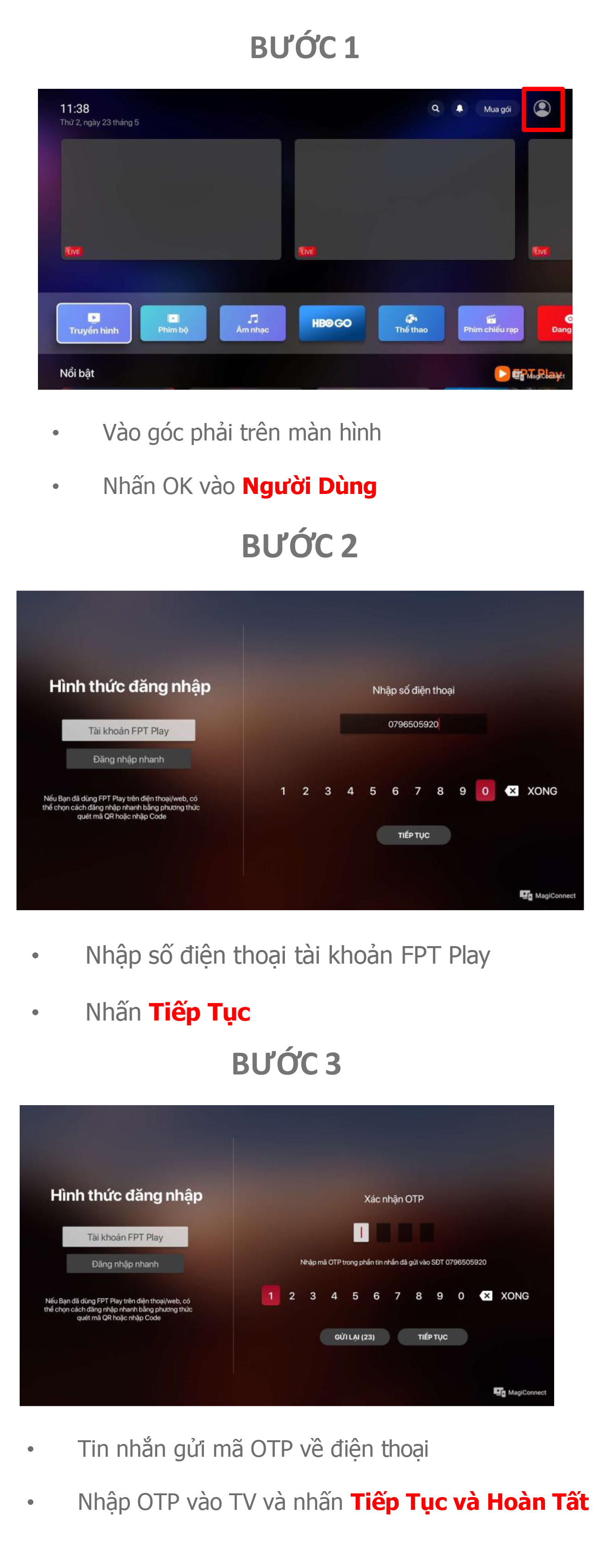 Hướng dẫn thao tác trên ứng dụng FPT Play