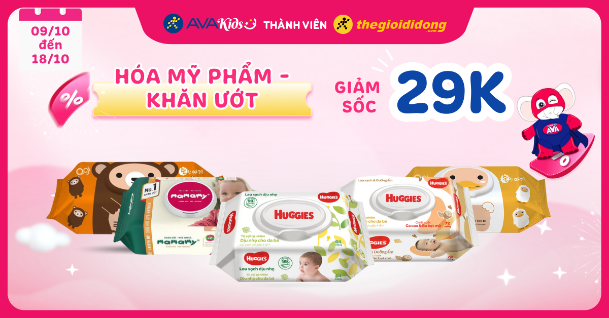(09/10 - 18/10)Hóa mỹ phẩm - Khăn ướt giảm sốc 29K. Nhanh tay chốt đơn kẻo hết nào bố mẹ ơi!