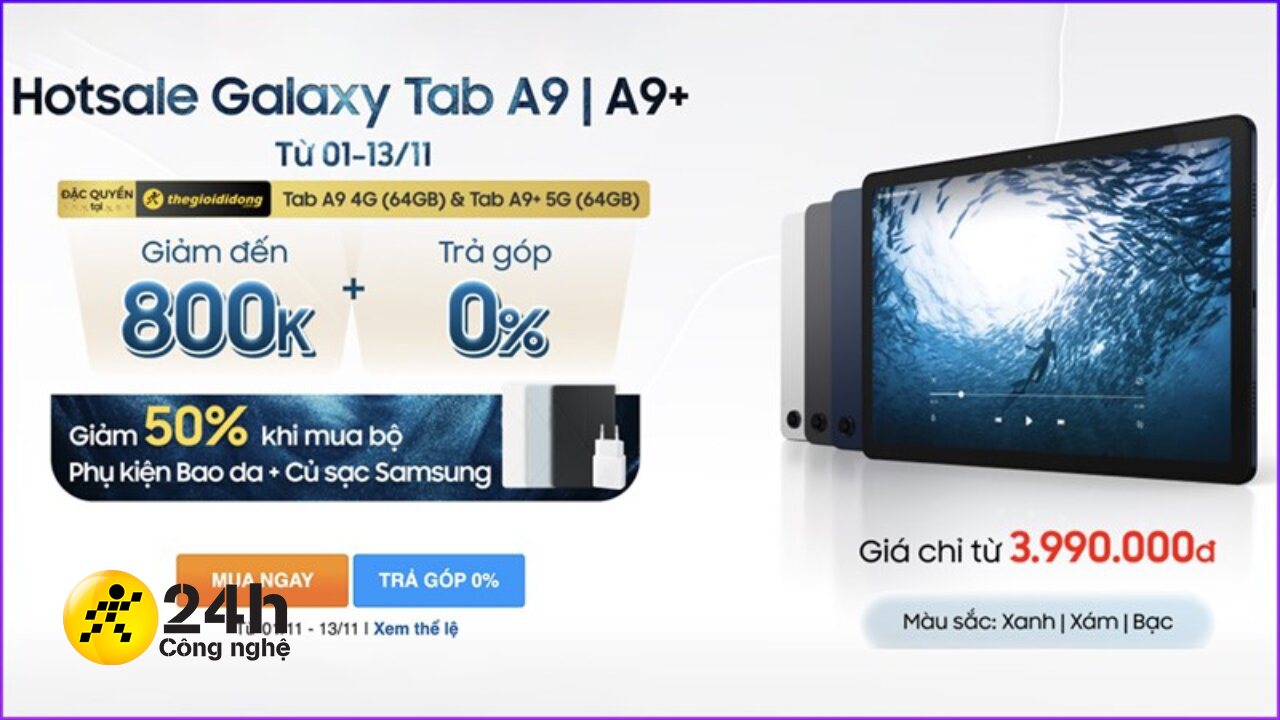 Samsung Galaxy Tab A9+ 5G - Chính hãng, giá rẻ, có trả góp
