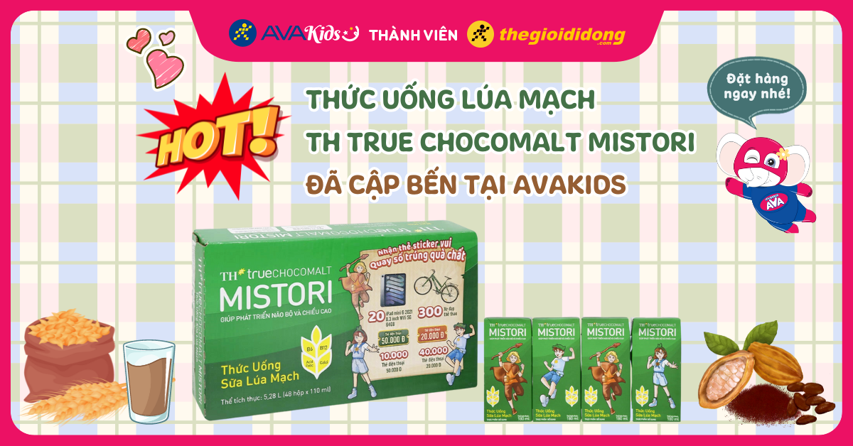 HOT! Thức uống lúa mạch TH true Chocomalt Mistori đã cập bến tại AVAKids. Đặt hàng ngay nhé!