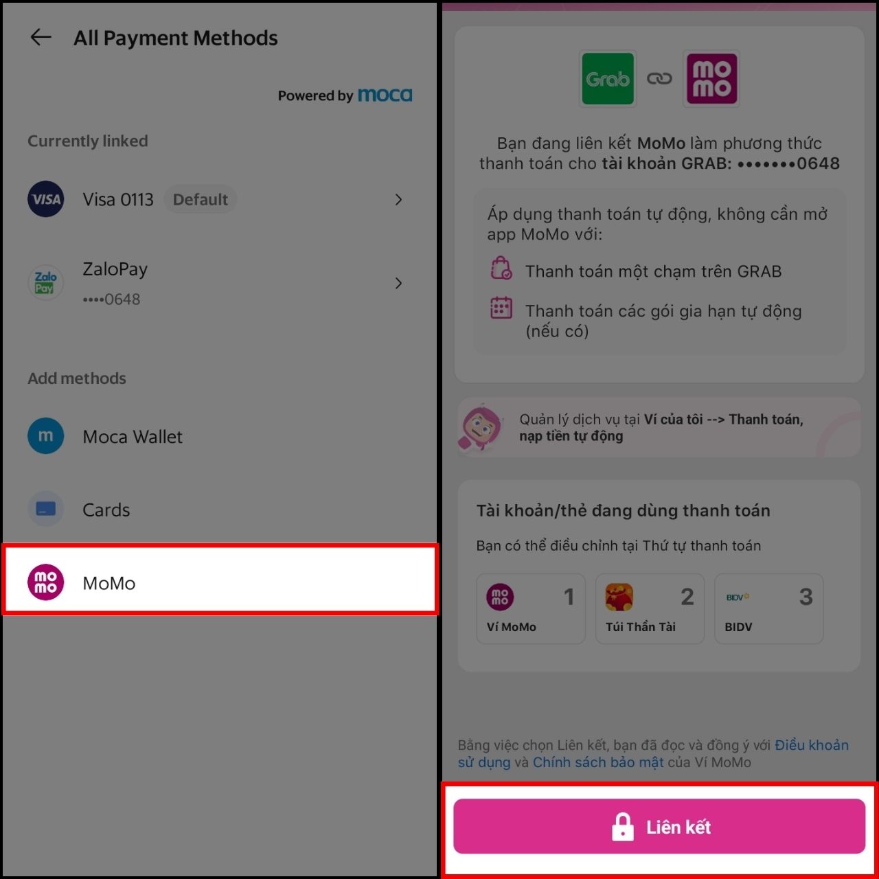 Cách thanh toán Grab bằng MoMo