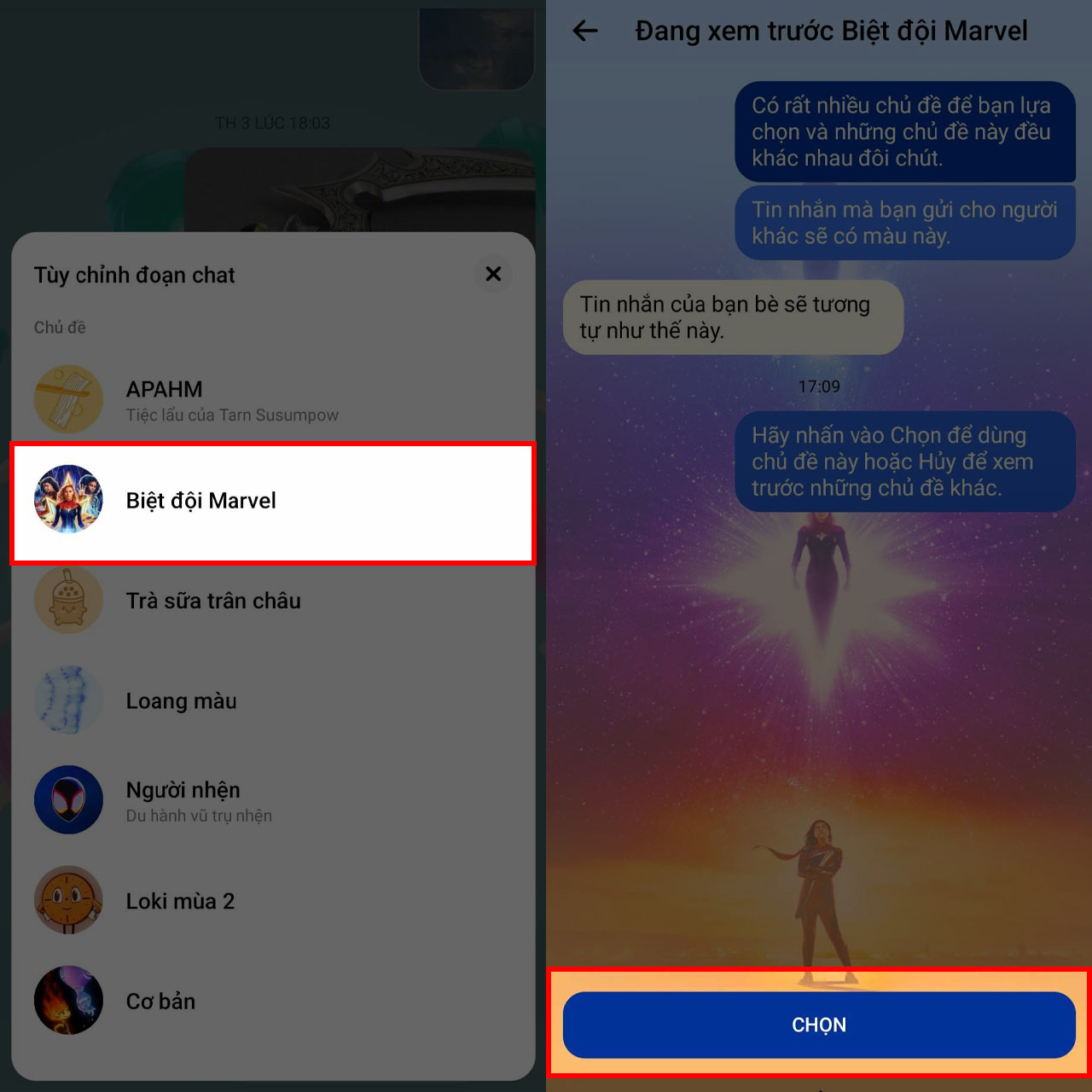 Cách đổi chủ đề Marvels trên Messenger