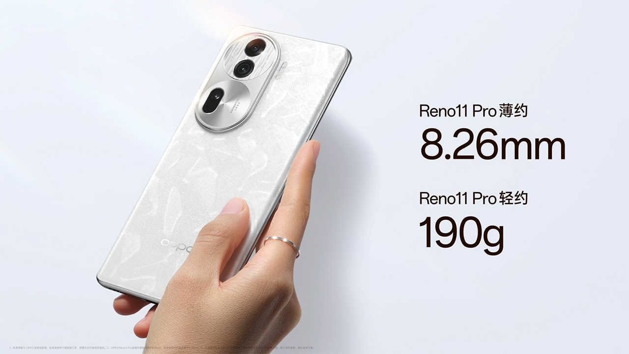 OPPO Reno11 Pro hứa hẹn mang lại trải nghiệm cầm nắm rất thoải mái nhờ kích thước, cân nặng vừa phải. Nguồn: OPPO. OPPO Reno11 Pro hứa hẹn mang lại trải nghiệm cầm nắm rất thoải mái nhờ kích thước, cân nặng vừa phải. Nguồn: OPPO.